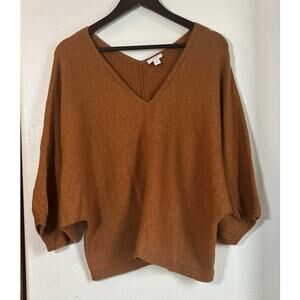 Pure Jill Women’s Sweater Petite M Rust Dolman Sleeve V-Neck Pullover Boxy Knit